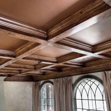 Faux wood grained coffer ceiling beams
